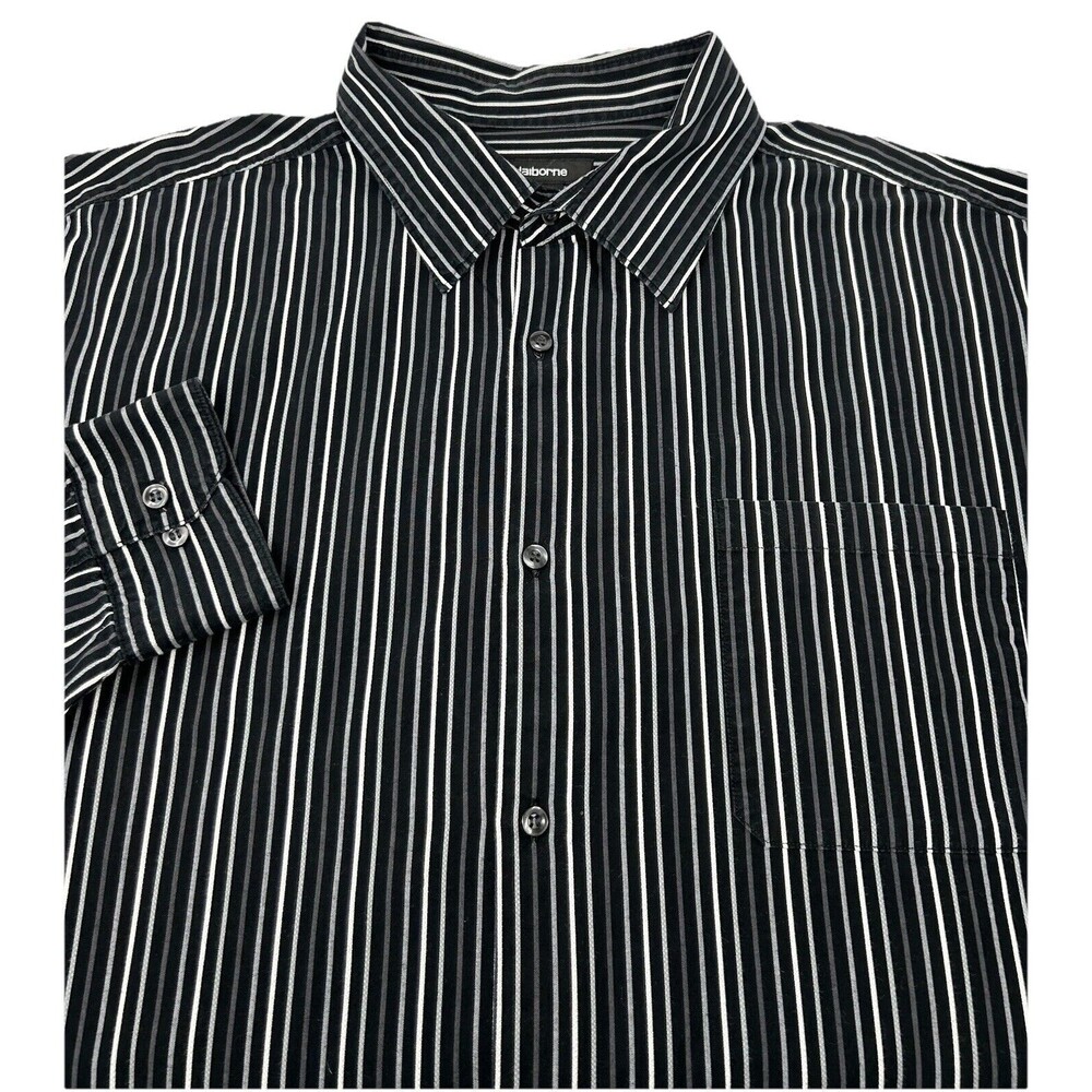 Claiborne Black Gray‎ White Stripe Long Sleeve Button-up Shirt Size Men's 3XL
